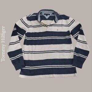Tommy Hilfiger Cotton Polo Golf Shirt- Striped- M Loose Fit- Vintage